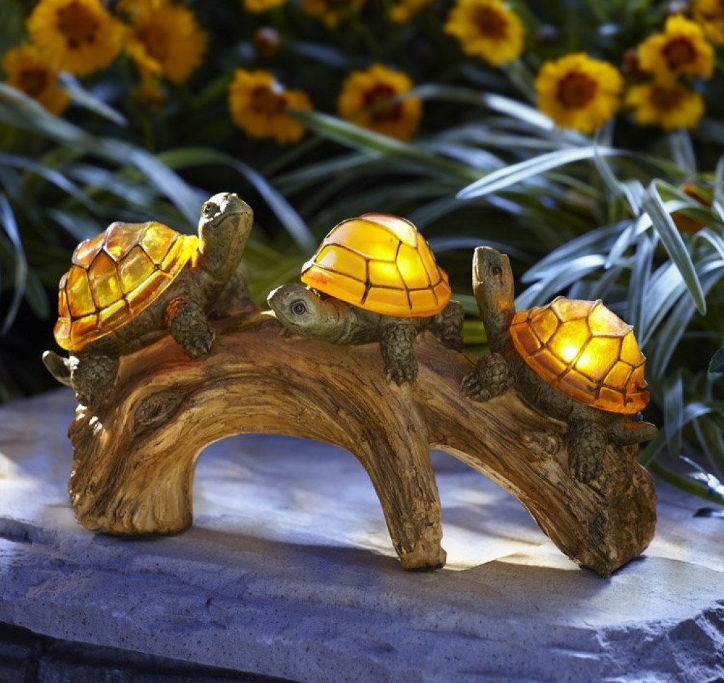 solar outdoor powered light turtles led log garden decor freshgardendecor