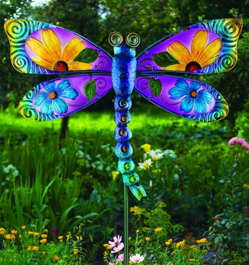 Floral Dragonfly Stake Fresh Garden Decor