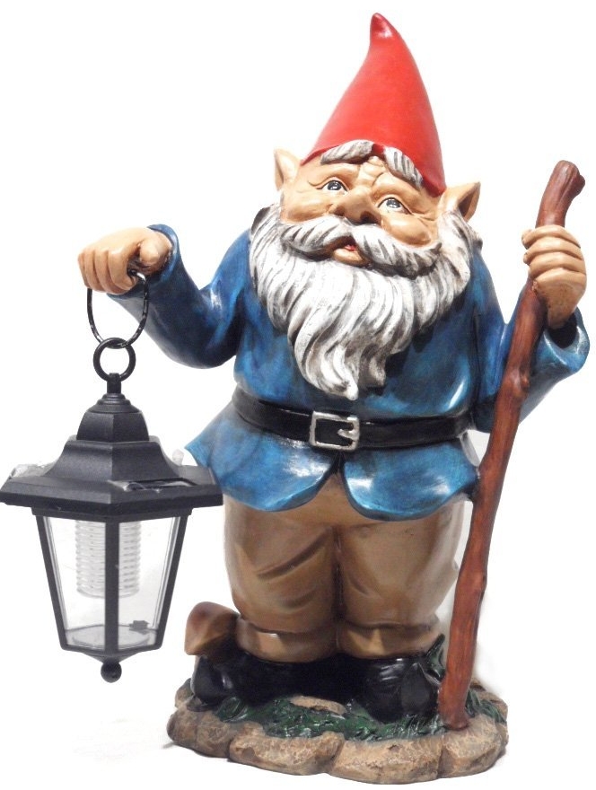Gnome Holding Solar Lantern Garden Statue