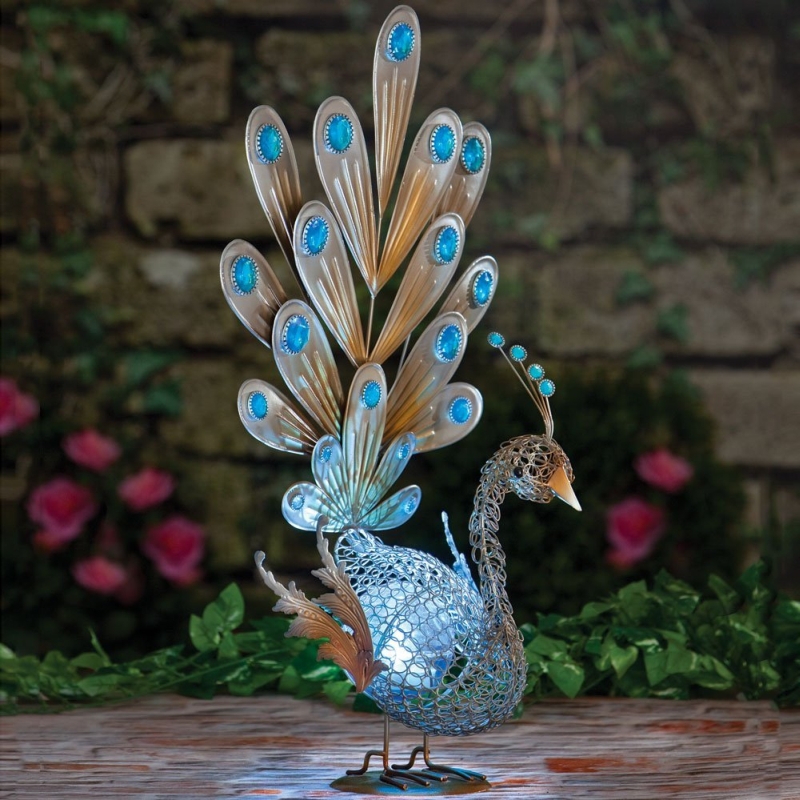 solar sculpture peacock metal garden decor sparkling link freshgardendecor pieces