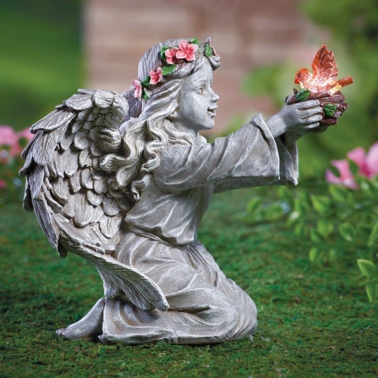 Angel Garden Decor with Solar Lighted Bird | Fresh Garden Decor