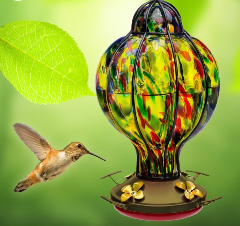 HUMMINGBIRD FEEDER with Perch Fresh Garden Decor