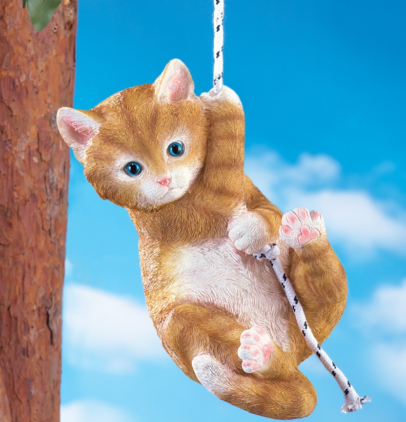 Hand-Painted Outdoor Swinging Cat Decor