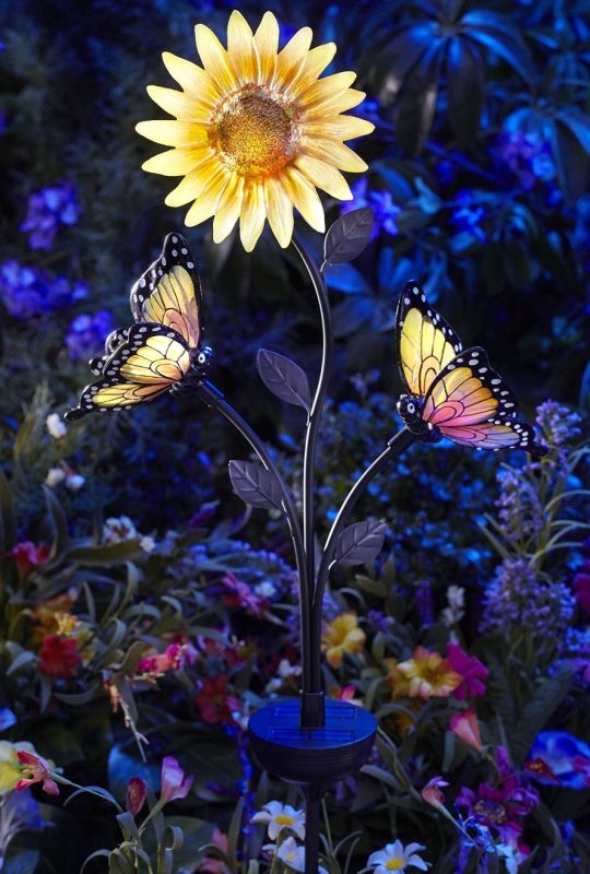Solar-Powered Butterfly & Sunflower Garden White LED Stake Light