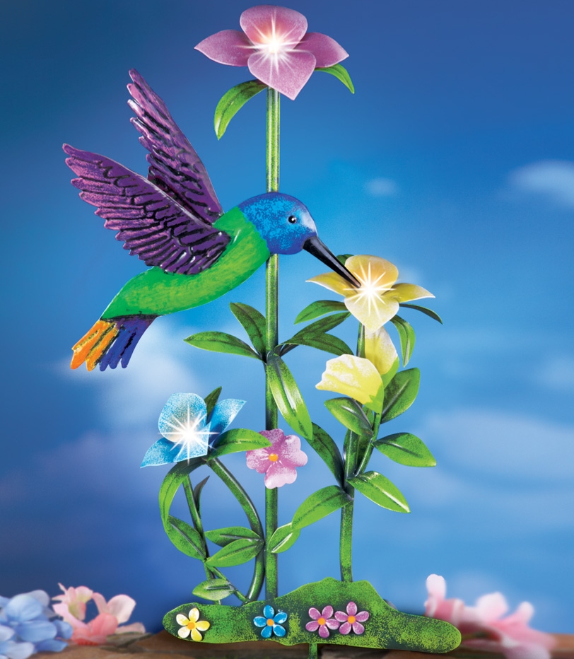 Hummingbird with Flowers Solar Garden Stake