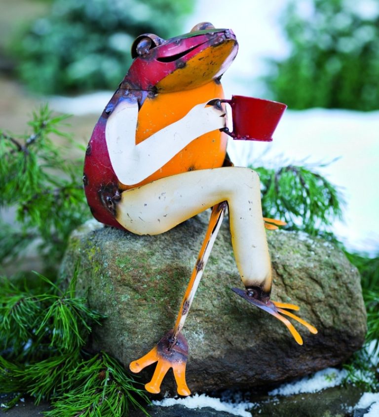 Recycled Metal Coffee Frog Garden Art | Fresh Garden Decor