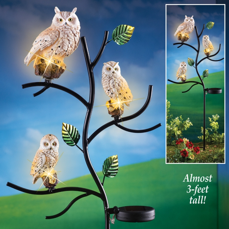 Solar Owl Family Garden Stake