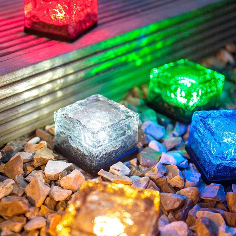 Waterproof Solar Path Ice Cube Rocks LED Frosted Glass Brick Paver Garden