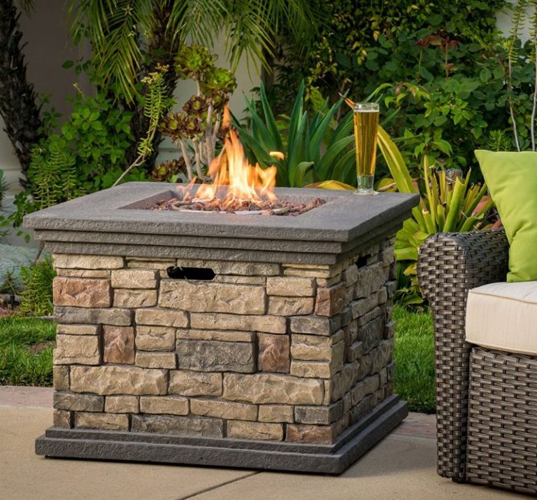 Outdoor Square Liquid Propane Fire Pit with Lava Rocks | Fresh Garden Decor