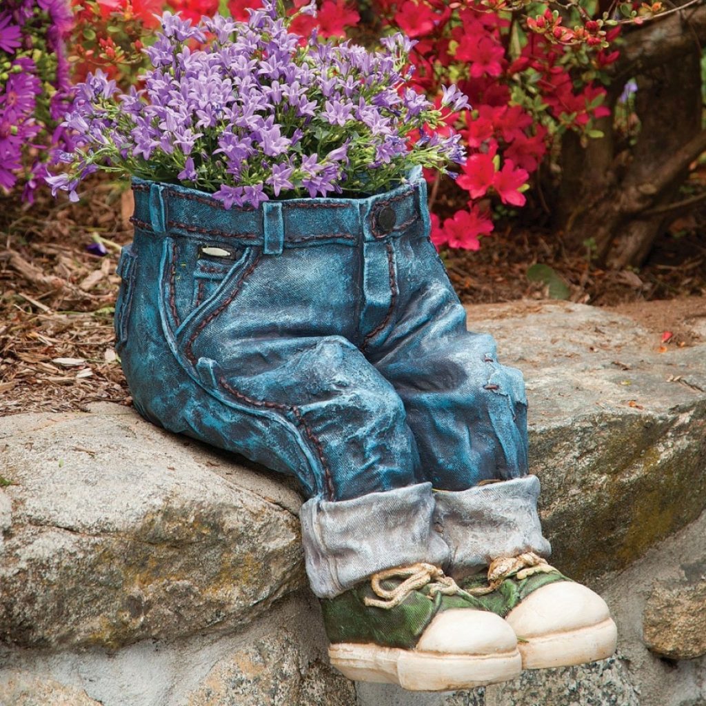 Decorative Denim Planter-Polyresin Jeans Sculpture | Fresh Garden Decor