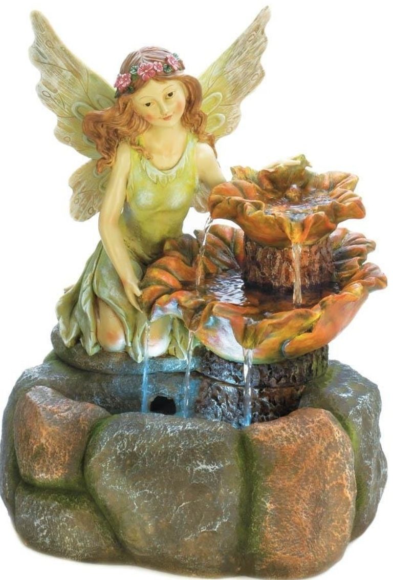 Fairy and Rocks Design Illuminated Water Fountain | Fresh Garden Decor