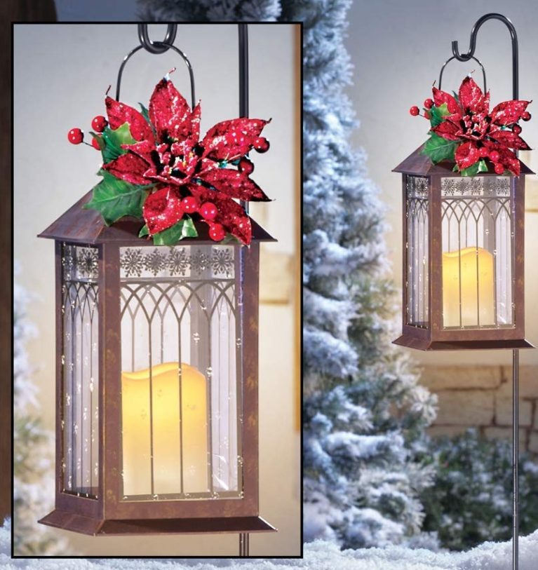 Solar Christmas Lantern with Hanging Hook Post | Fresh Garden Decor