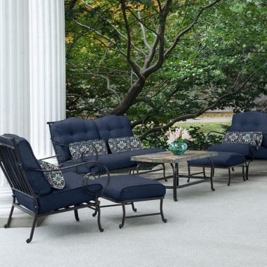 6-Piece Patio Set in Navy Blue with a Stone-top Coffee Table