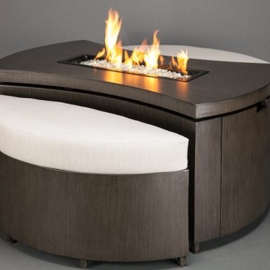 Agio Barbados Gas Fire Pit Set with Two Nesting Benches and Copper Reflective Fire Glass