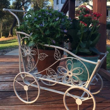 Antique White Carriage Shaped Plant Stand