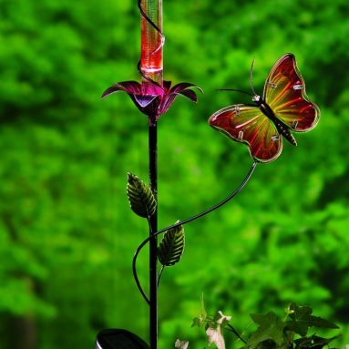 Butterfly And Flower Solar Rain Gauge