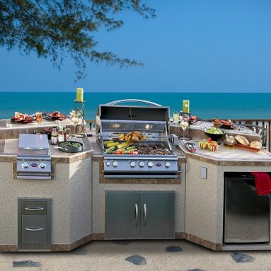 Cal Flame 3 Piece Island with 4 Burner Natural Gas BBQ Grill & Rotisserie