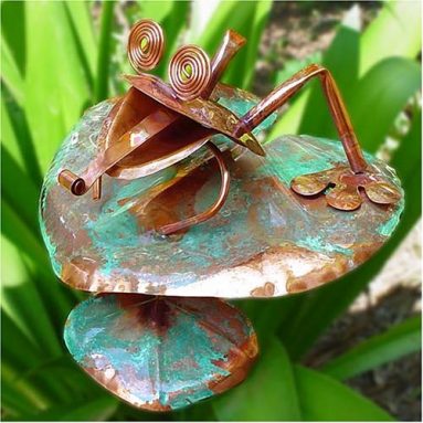 Copper Frog on Lily Pad Sculpture & Garden Stake