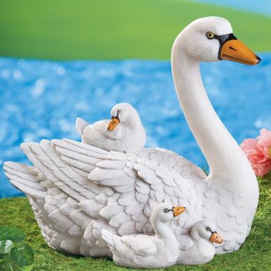 Graceful Swan Family Mama & Babies Outdoor Pond & Garden Statue Sculpture