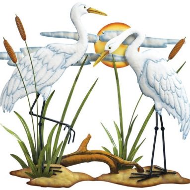 Hand-painted White Cranes Metal Wall Art