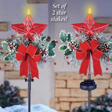Holiday Star Solar Lighted Garden Stakes with Candle Flame