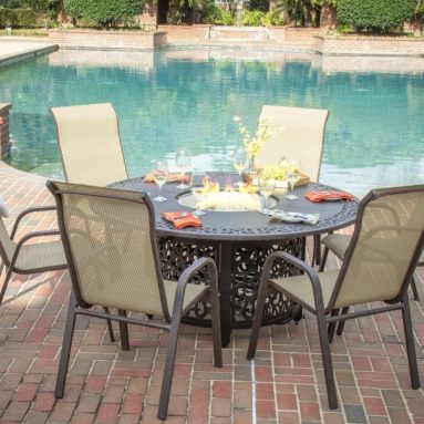 Madison Bay 7 Piece Sling Patio Dining Set With Fire Pit Table