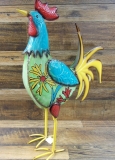 Multi Colored Metal Rooster With Floral Design Yard Garden Decor Yard Art