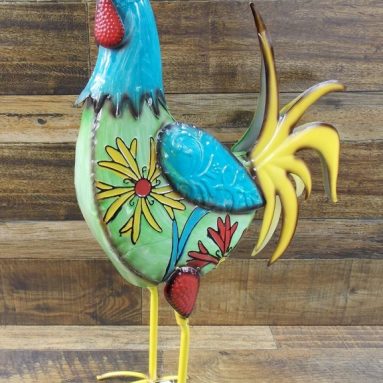 Multi Colored Metal Rooster With Floral Design Yard Garden Decor Yard Art