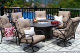 Newport Cast Aluminum Outdoor Patio 7pc Set 60 Inch Round Dining Fire Table