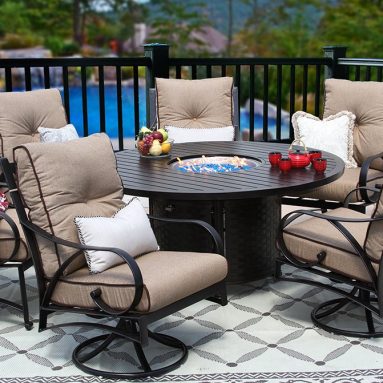 Newport Cast Aluminum Outdoor Patio 7pc Set 60 Inch Round Dining Fire Table