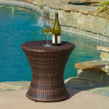 Outdoor Brown Wicker Hourglass Accent Table