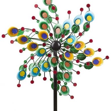 Outdoor Metal and Glass Confetti Garden Wind Spinner Decorative
