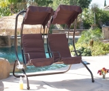 Outdoor Patio Swing Set 2 Person Armrest Steel Seat Padded w/ Canopy