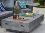 Rectangular Modern Concrete Fire Pit Table w/ Glass Guard and Crystals Set