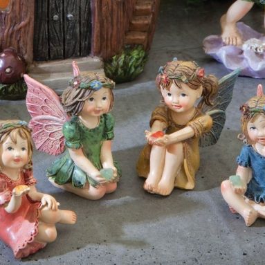 Set of Four Adorable Hand Painted Winged Fairies
