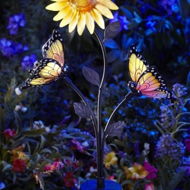 Solar-Powered Butterfly and Sunflower Garden White LED Stake Light