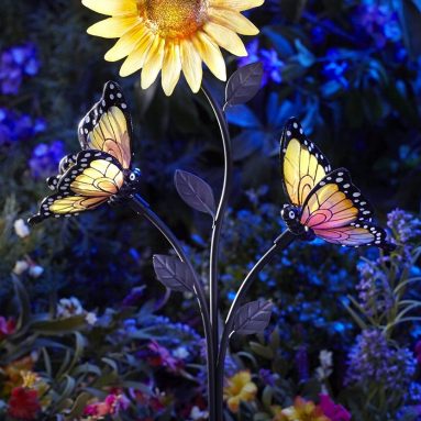Solar-Powered Butterfly and Sunflower Garden Brighter White LED Stake Light