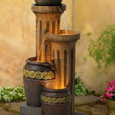 Sphere Jugs and Column 50″ High Fountain with Light