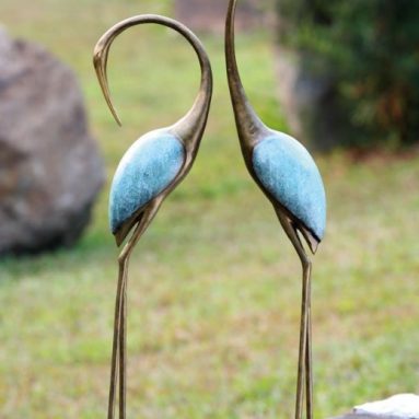 Stylized Garden Crane Pair Sculpture