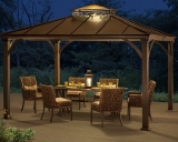 Two-Tier Hardtop Gazebo, Matt Black Poles and Frame with Rich Brown Proof