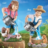 Solar-Powered Watering Can Kids Garden Statues